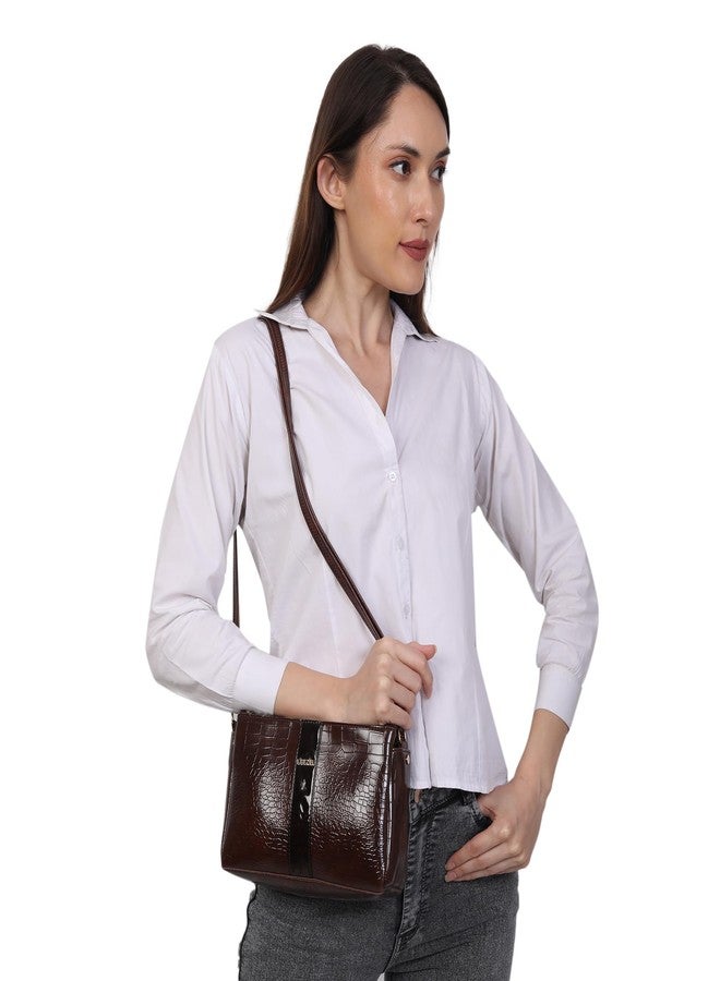 LEEZEL Women's Crossbody Sling Bag - Lightweight & Stylish Vegan Leather bag (Brown) - Image 5
